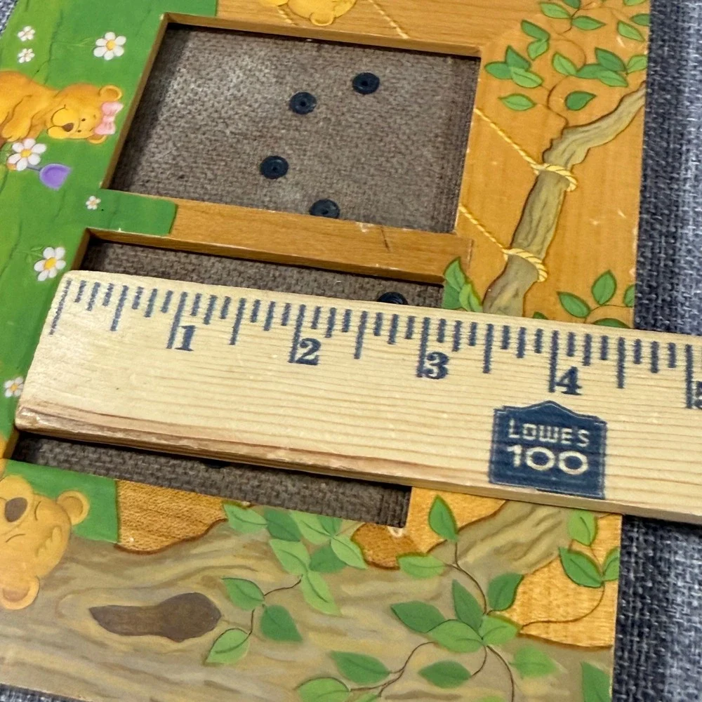 VTG Fetco Teddy Bear Tree Double Photo Frame Kids Baby Nursery Green Wood Whimsy